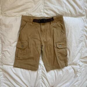 Weatherproof boys 12 Khaki tan cargo shorts buckle belted waist utility gorpcore